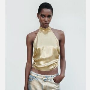 ZARA GOLD METALLIC HALTER NECK GOLDEN TOP 1165/169 Size Small